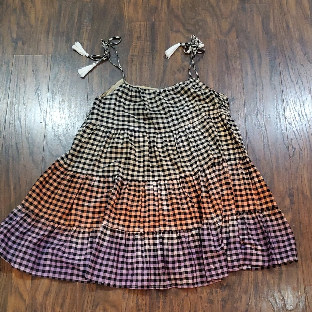 Storia Black, Orange, and Purple Checkered Dress